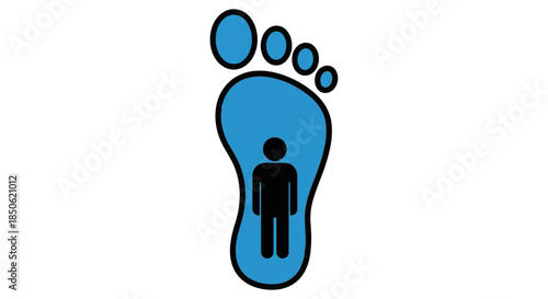 human carbon footprint icon with person silhouette inside blue footprint simple flat illustration for climate change and sustainability reports