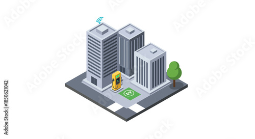 Modern electric car charging station in a futuristic city, showcasing sustainable urban transportation and green energy solutions for eco conscious buyers