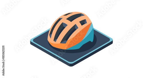 Stylish cycling helmet with vibrant color scheme atop a sleek isometric platform, perfect for safety and adventure-themed projects and designs