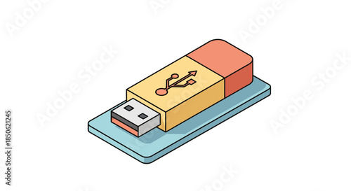 Isometric USB drive illustration for data storage and transfer needs, perfect for tech blogs, educational content, or product demos in a modern style