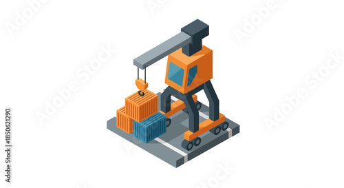 Dynamic isometric crane lifting shipping containers for modern logistics and global trade, perfect for illustrating supply chain and industrial processes