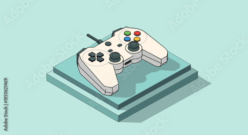 Isometric game controller illustration for modern gaming design projects and technology marketing materials, perfect for retro arcade or esports themes