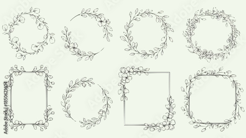 Collection of Elegant Floral Wreath and Frame Designs for Decorative Use.