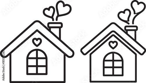 Two cute houses with heart smoke outline