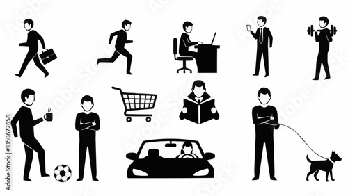 Collection of Silhouettes Representing Various Human Activities and Lifestyles.