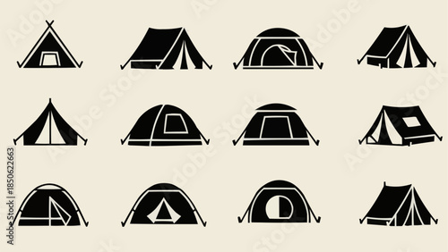 Collection of Diverse Tent Silhouettes for Outdoor Adventures.