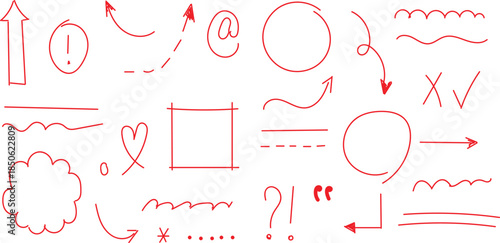 hand-drawn vector elements designed for emphasis and text decoration, resembling red marker strokes. vector illustration 