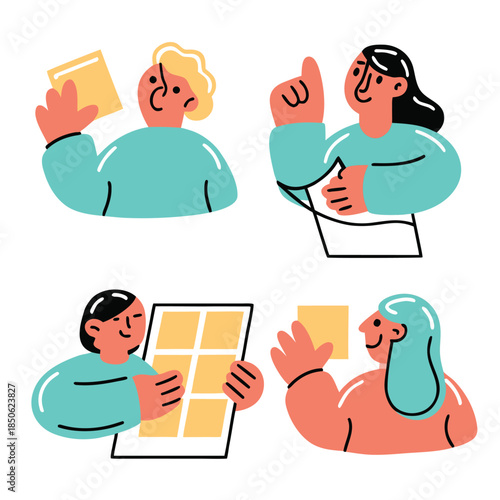 Hand Drawn Brainstorming and Planning with Sticky Notes Vector Illustration