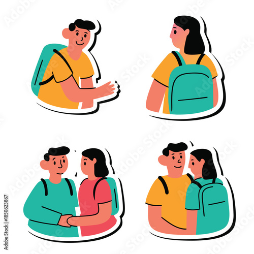Hand Drawn Student Interaction and Back to School Vector Illustration