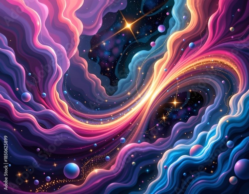 Vivid Cosmic Nebula Scene with Dynamic Starry Swirls