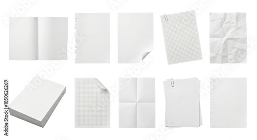 Collection of Various Paper Notes and Notepads with Different Textures Isolated on Transparent