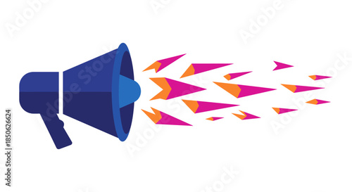 loudspeaker marketing icon with abstract pink arrows symbolizing promotion and digital advertising message flat vector illustration