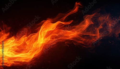 flowing orange flames and glowing embers sweeping across a dark background, evoking intense heat and dynamic motion
