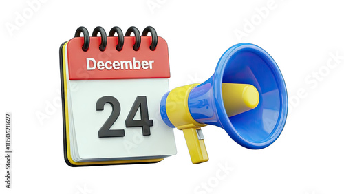 Christmas Eve Announcement: Calendar and Megaphone on White