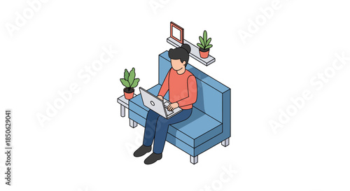 Woman working remotely on laptop in cozy home office setup