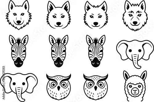 Black and white animal face in a grid animal faces