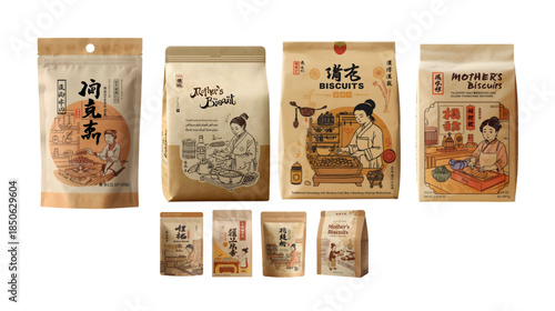 Traditional Chinese biscuit packaging design with a nostalgic feel.