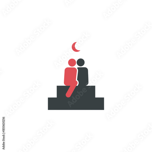 Valentine week couple silhouette standing at minimalist doorway arch vector illustration