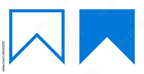 Two blue bookmark icons, one outlined and one solid, perfect for saving favorite digital content, marking pages, and user interface navigation elements