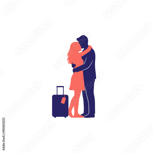 Valentine week couple silhouette sharing one oversized scarf vector illustration