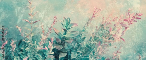 Soft Colorful Succulent Plants with Textured Background in Pastel Tones