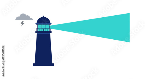 minimalist lighthouse beacon guiding ships at night in stormy weather flat vector illustration for navigation guidance and safety concepts