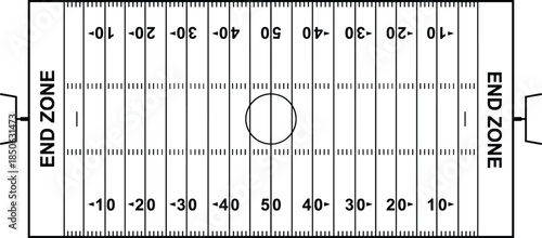 Flat Vector Illustration of an American Football Field Top View with Yard Lines End Zones and Goal Posts for Strategy