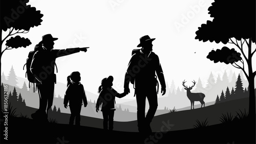 Family hiking adventure in nature with a deer sighting.