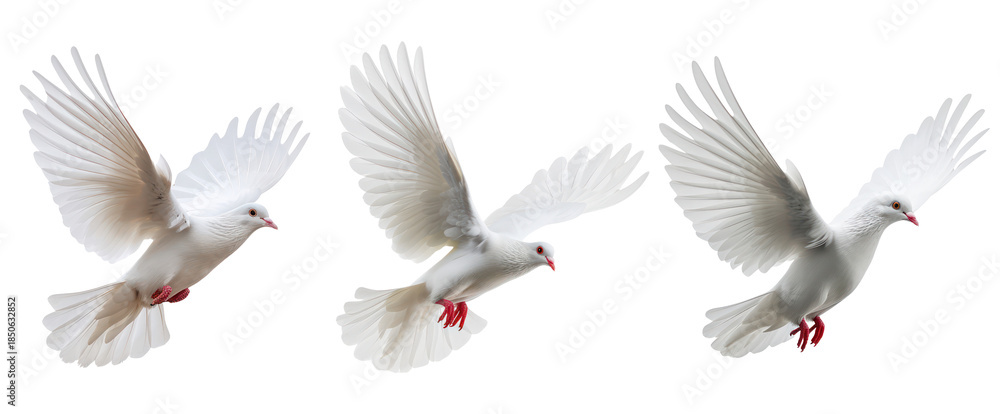 Obraz premium pack of three white dove bird on white background