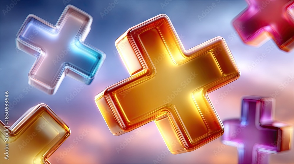 Fototapeta premium Abstract plus sign symbols over blurred background