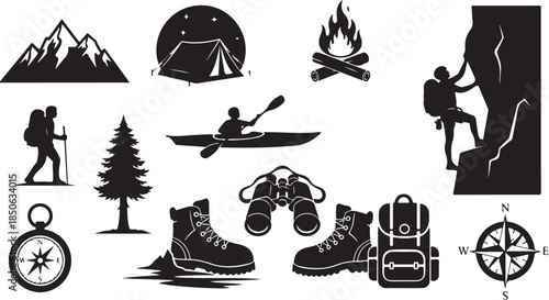 Outdoor adventure icons for travel and exploration needs