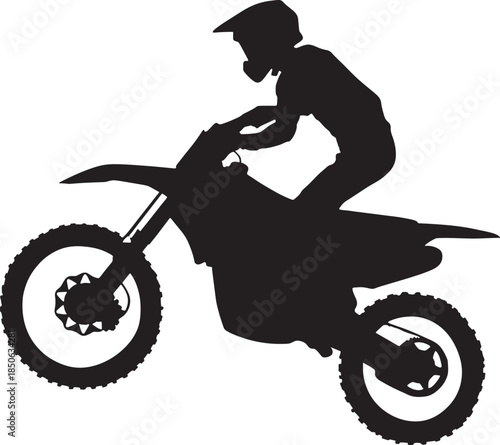 Silhouette of a motocross rider on a dirt bike on transparent background