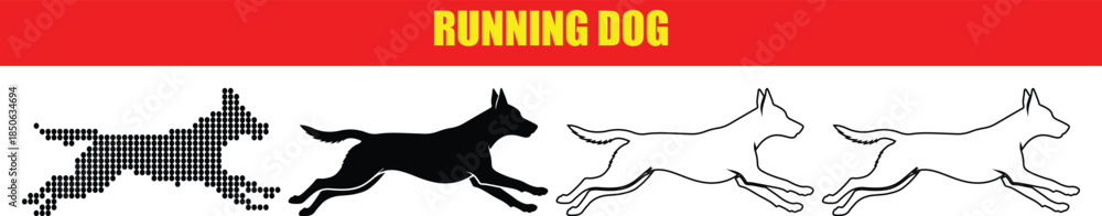 Fototapeta premium Running Dog Silhouettes in Grey, Black and White