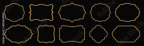 Ramadan gold frame collection on black background. Vintage realistic ornamental vignette, oriental 3d border. Vector luxury design elements for certificate, award, stamp, label, badge, windows