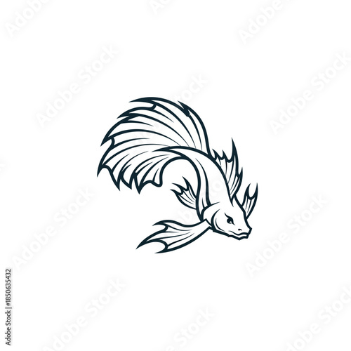 Detailed illustration of a majestic Siamese fighting fish swimming gracefully, aq-23 reference