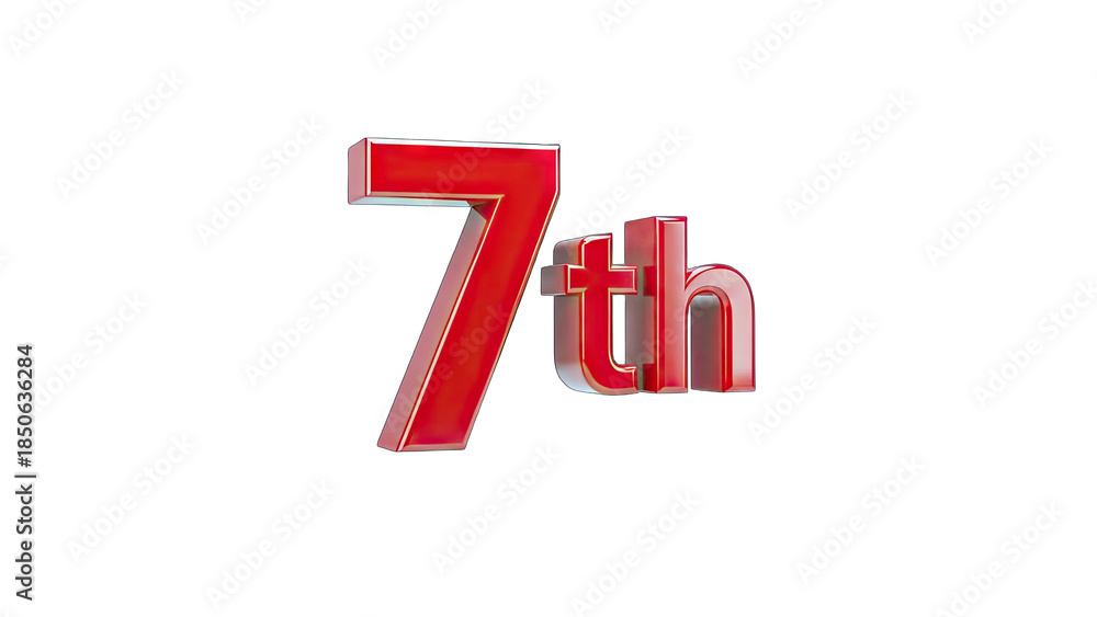 Obraz premium 3D Red 7th Number on White Background