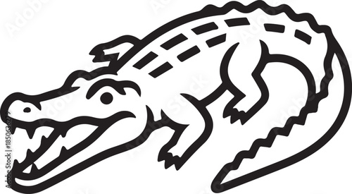 Crocodile Bold Line Silhouette Icon Isolated on White Background