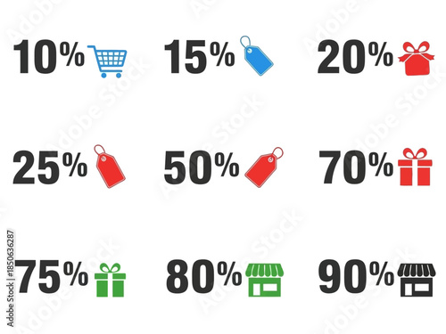 Discount Icons with Retail Symbols Percentage Off Graphics