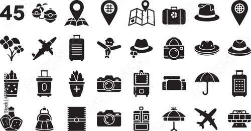 Travel icons set for adventure and exploration