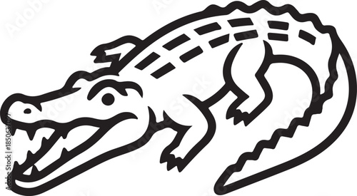 Crocodile Bold Line Silhouette Icon Isolated on White Background