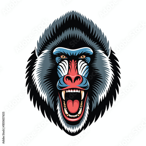 Angry Gorilla Head Portrait Showing Bared Teeth.