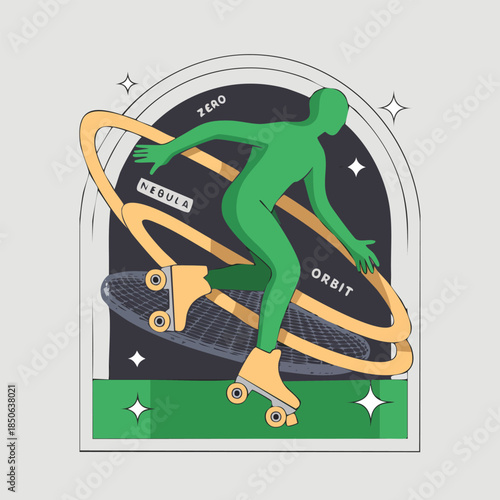 Green Skateboarder Performing Dynamic Tricks On Board.