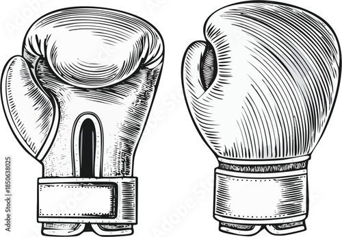 Hand drawn vector engraving illustration of boxing gloves, sport object, vintage engraving