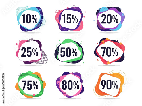 Vibrant Discount Percentage Badges for Promotions and Sales Campaigns