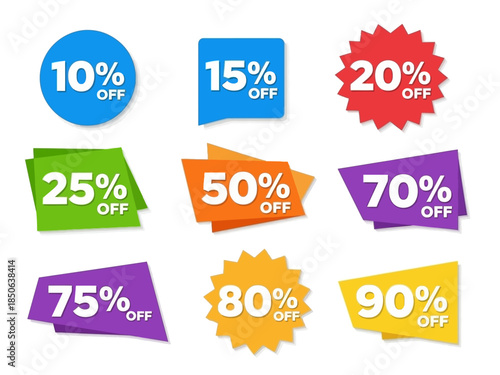 Colorful Discount Stickers Up to 90% Off Sale Badges