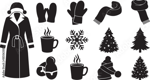 Cozy winter icons for holiday designs and seasonal themes
