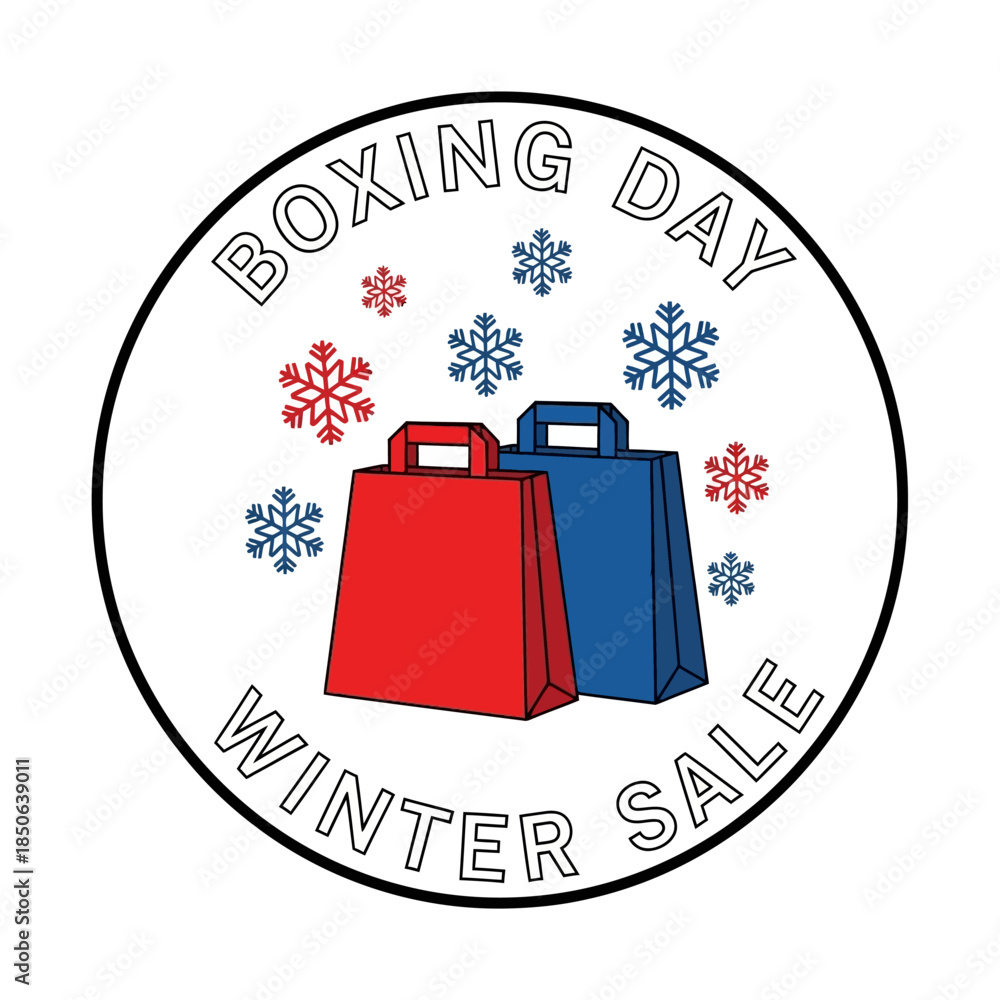 Naklejka premium Boxing Day Winter Sale with Shopping Bags and Snowflakes.