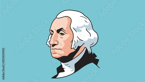 Illustration of a historical figure with white hair against a blue background