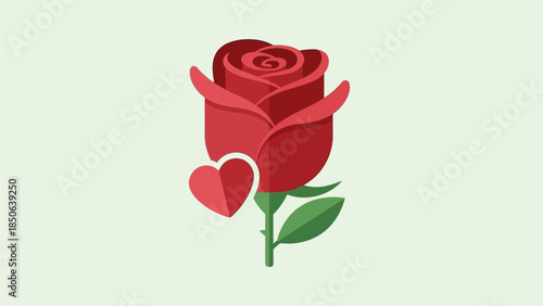 A red rose with a heart shaped leaf floating beside it