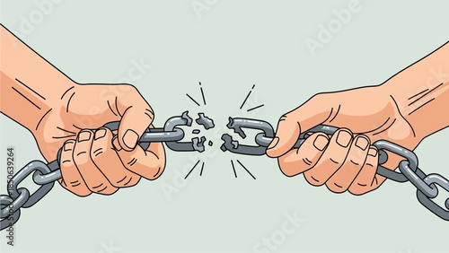 Breaking Free from Constraints, Hands Shattering Chains, Symbolizing Liberation and Freedom